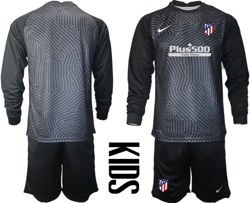 2021 Atletico Madrid black youth long sleeve goalkeeper soccer jerseys